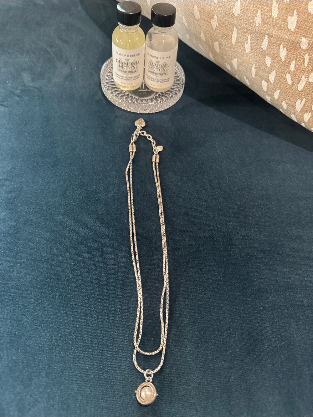 Silver-Tone Double Strand Necklace with Pearl-Style Pendant
